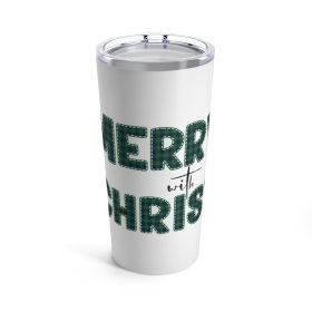Home/travel Accessories, Insulated Tumbler 20oz, Merry With Christ, Green Plaid Christmas Holiday Pattern Print