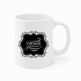 Ceramic Coffee Mug 11oz - Vintage Premium Quality Black White