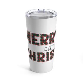 Home/travel Accessories, Insulated Tumbler 20oz, Merry With Christ, Red And Green Plaid Christmas Holiday Pattern Print