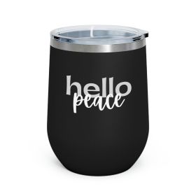 Insulated Tumbler - 12oz, Hello Peace Motivational Peaceful Aspiration - Grey/white
