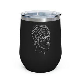 Insulated Tumbler - 12oz, Say It Soul, Black Woman Line Art In White, Self Worth Line Art, Facial Line Art